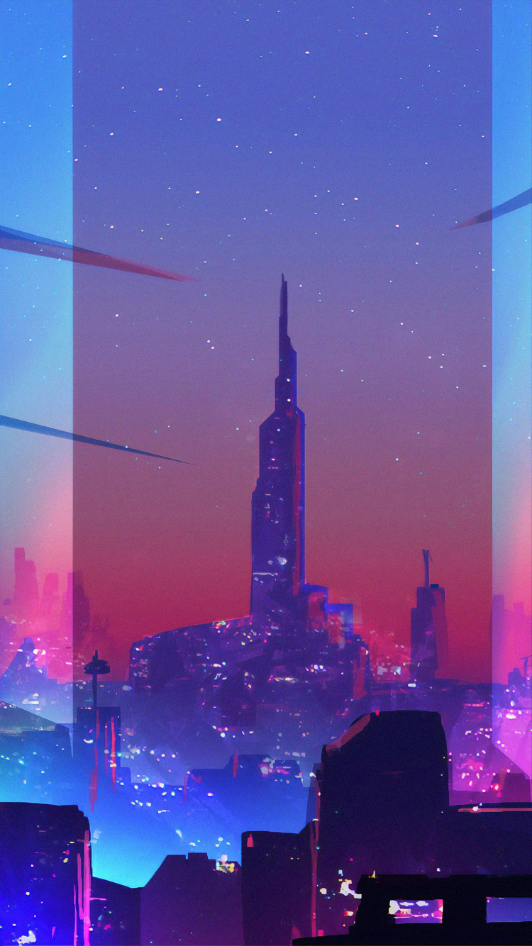 Обои город, синий, метрополия, пурпур, городской пейзаж в разрешении 750x1334