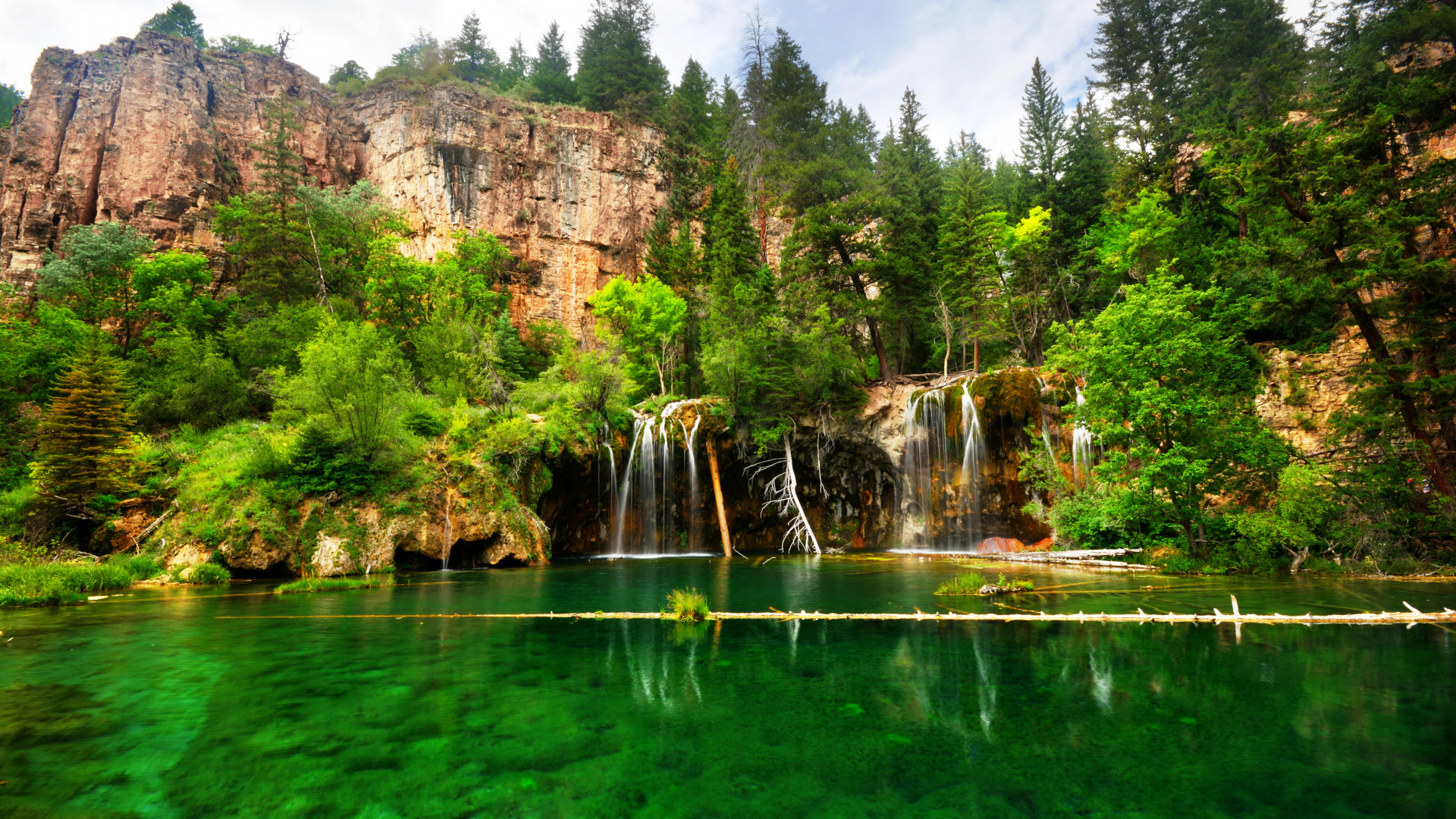 Обои Висячие Озера, озеро, водопад, водоем, природный ландшафт в разрешении 1920x1080