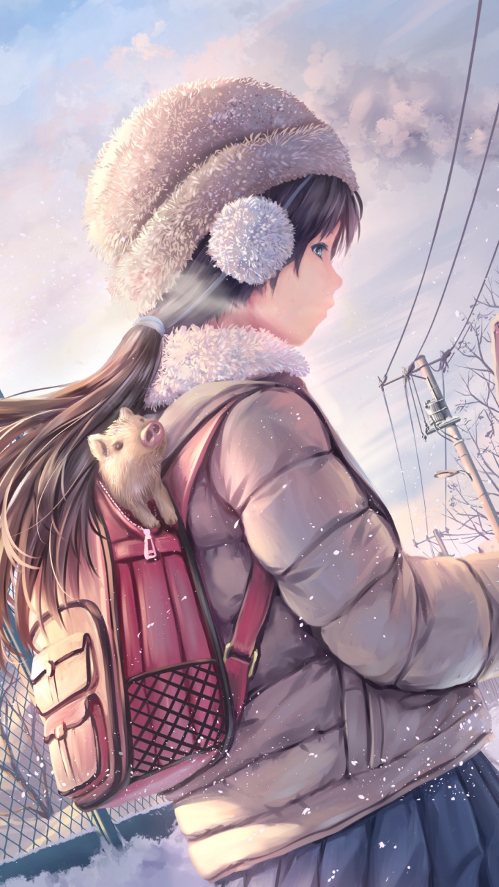 Обои аниме, иллюстрация, прохлада, арт, зима в разрешении 720x1280