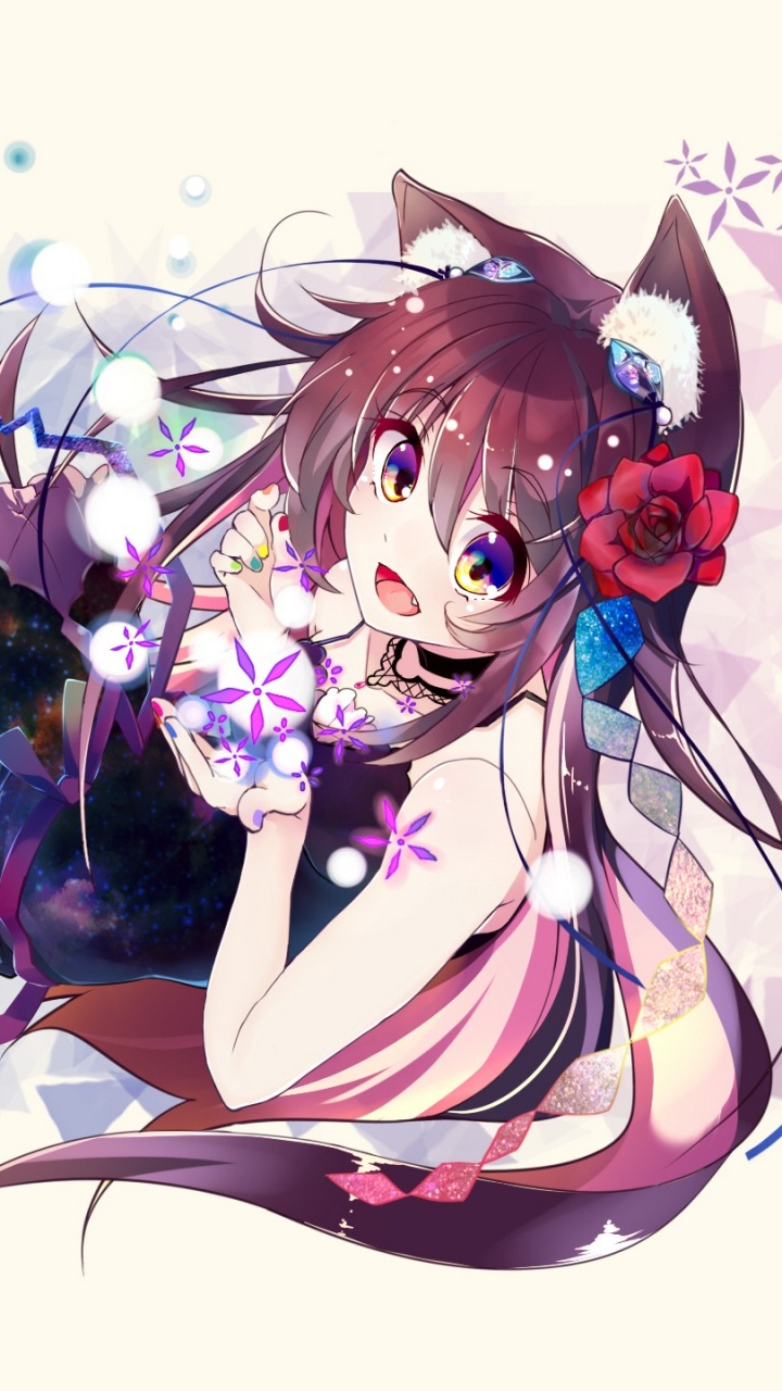 Обои Девушка кошка, аниме, Манга, иллюстрация, графический дизайн в разрешении 720x1280