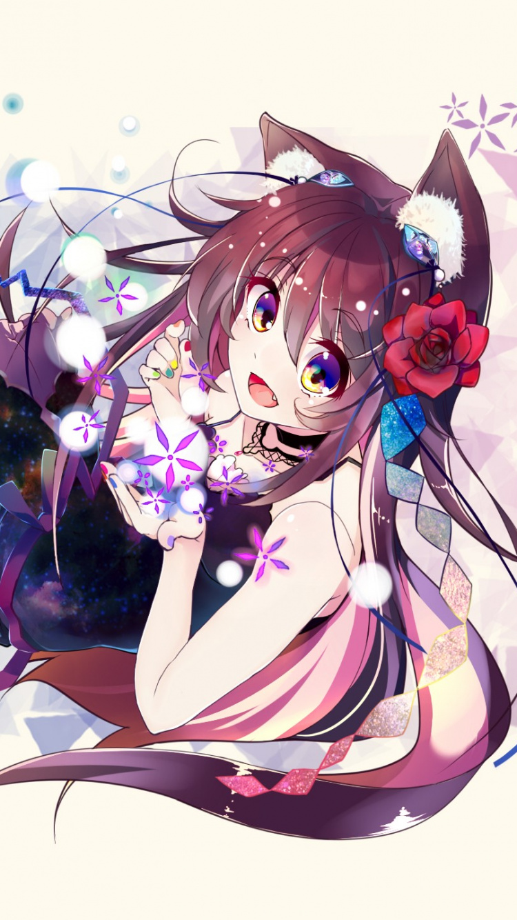 Обои Девушка кошка, аниме, Манга, иллюстрация, графический дизайн в разрешении 750x1334