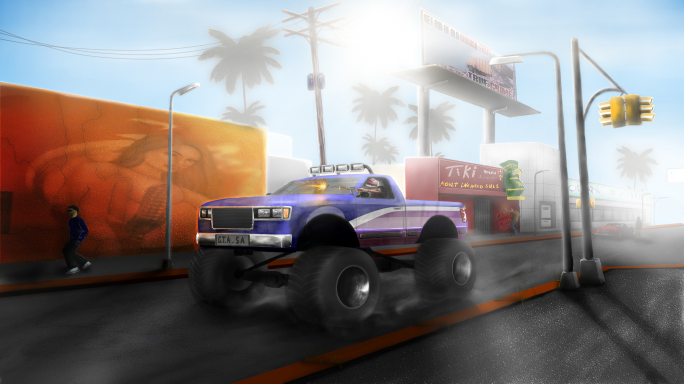 Обои grand theft auto san andreas, grand theft auto iv, модуль, авто, транспорт в разрешении 1366x768