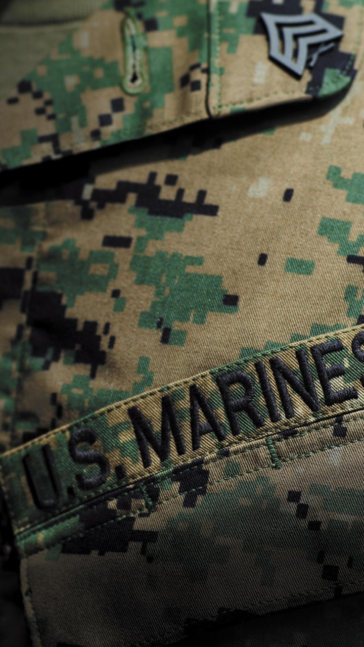 Обои корпус морской пехоты США, пехотинцы, военный камуфляж, зеленый, морские цитаты в разрешении 720x1280