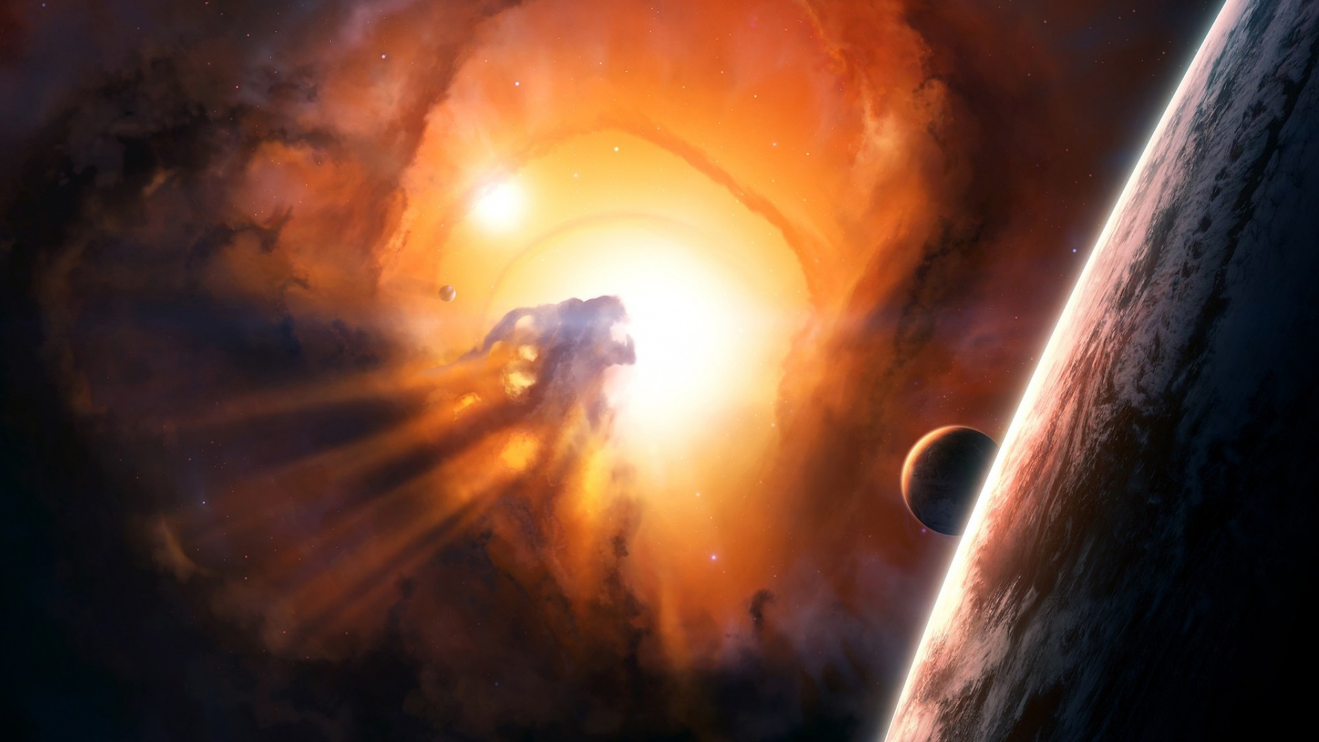 Обои космос, земля, пламя, тепло, атмосфера в разрешении 1920x1080