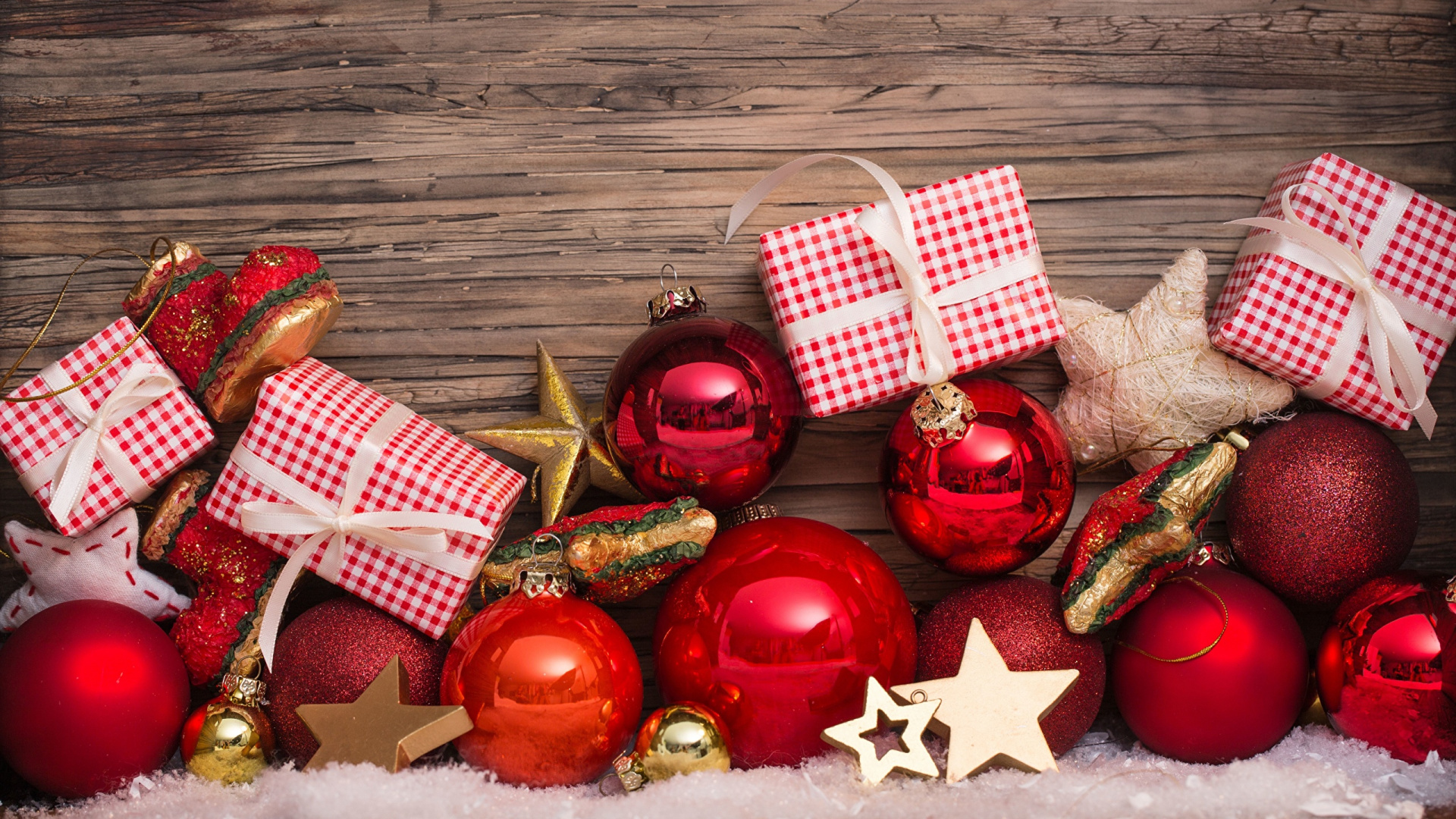 Обои Рождественский день, Рождественский подарок, праздник, Рождественские украшения, рождественский орнамент в разрешении 1920x1080
