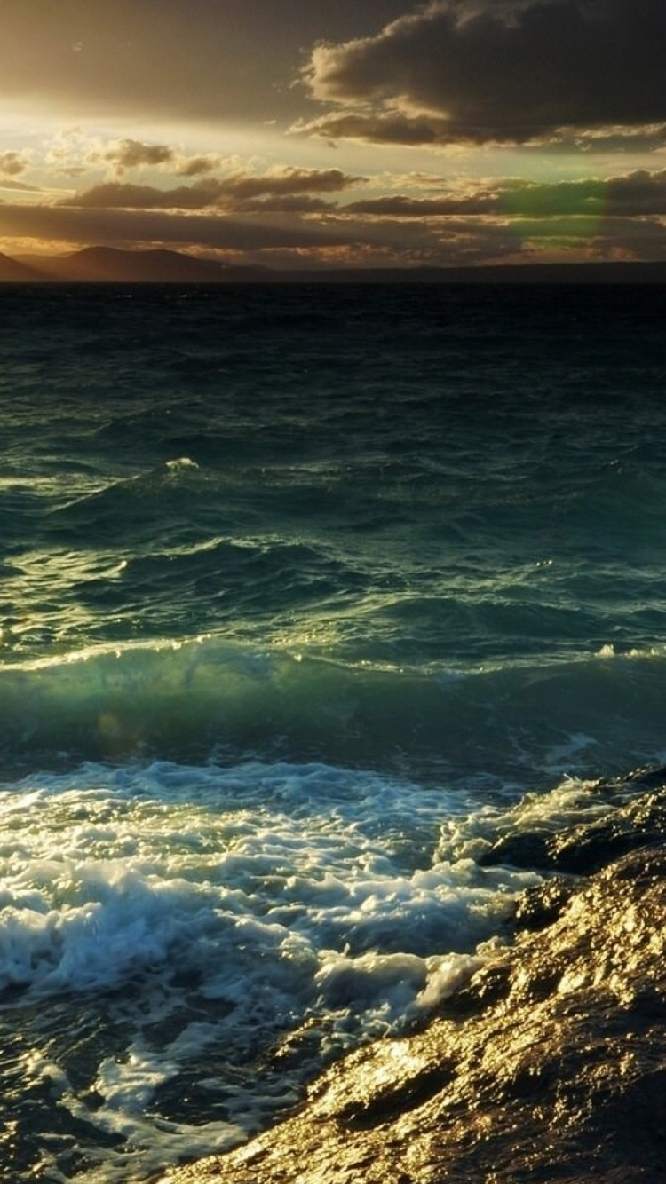 Обои море, горизонт, океан, волна, побережье в разрешении 750x1334