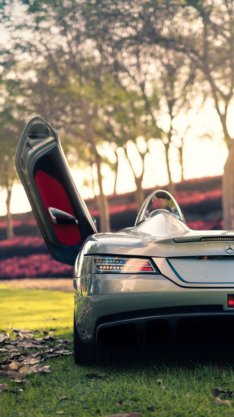 Обои Mercedes-Benz SLR McLaren, суперкар, авто, дерево, автомобильный экстерьер в разрешении 750x1334
