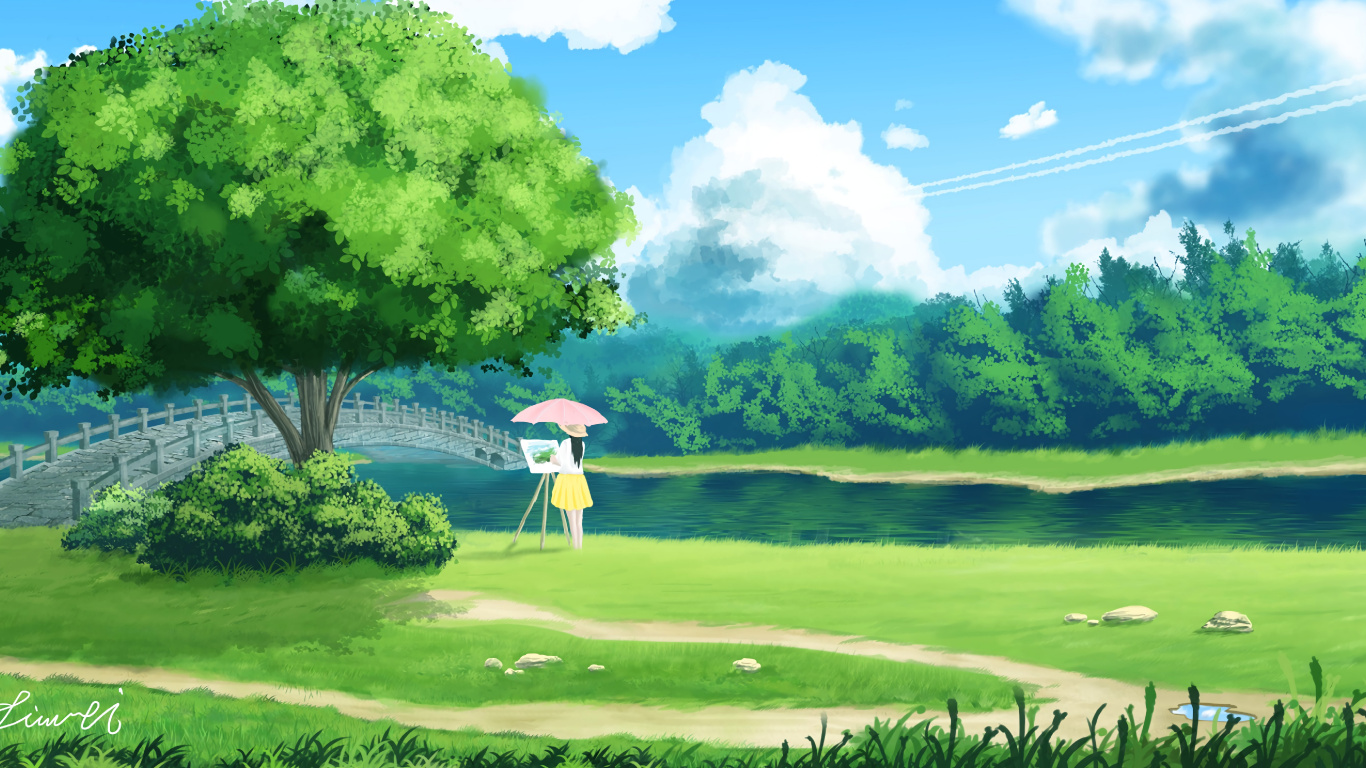 Обои природа, пейзаж, площадка для гольфа, сенокосное угодье, природный ландшафт в разрешении 1366x768