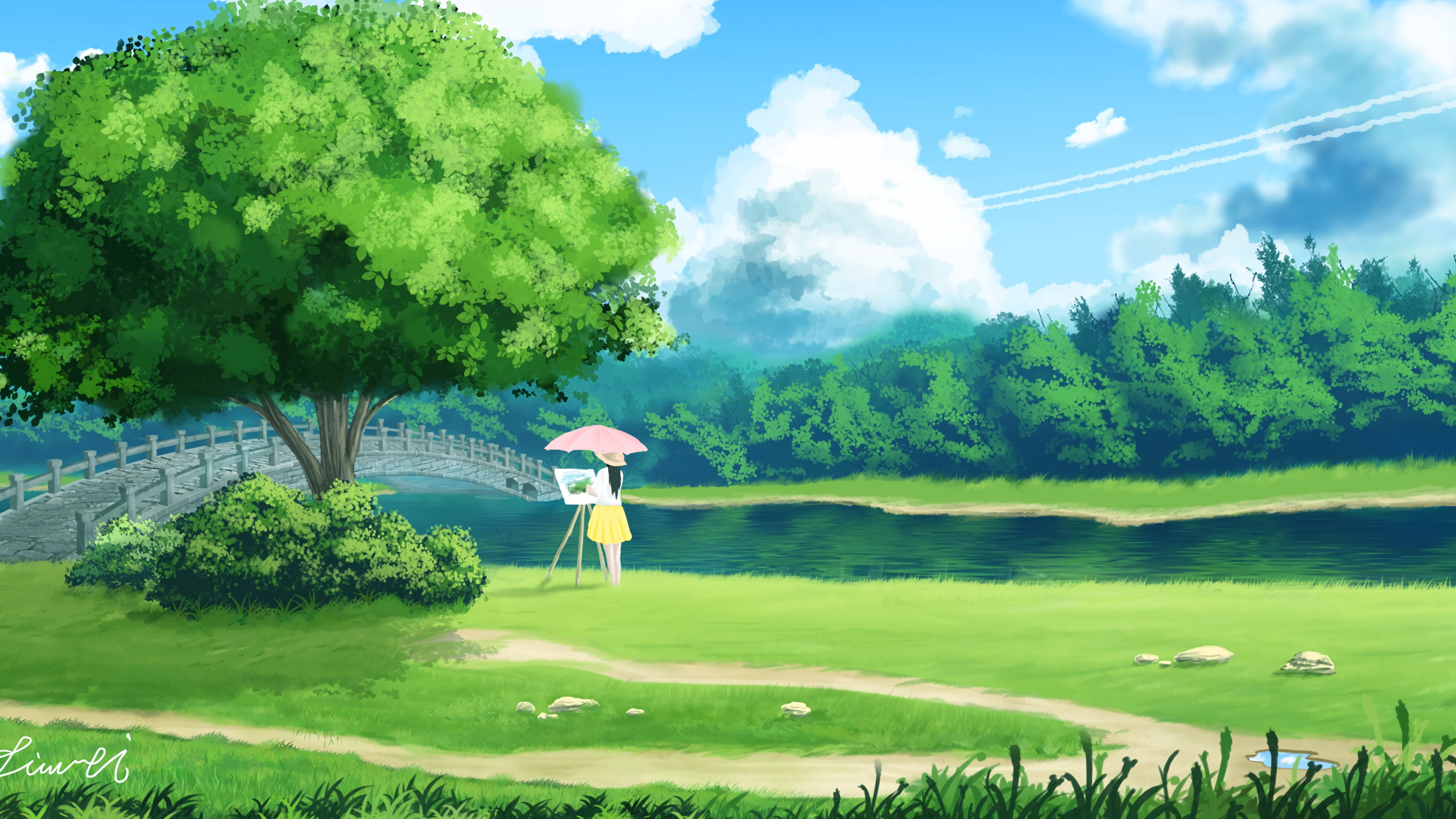 Обои природа, пейзаж, площадка для гольфа, сенокосное угодье, природный ландшафт в разрешении 2560x1440