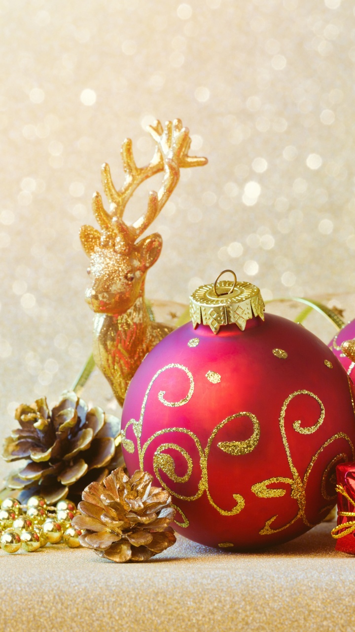 Обои Рождественский день, Рождественские украшения, рождественский орнамент, Рождество, елка в разрешении 720x1280