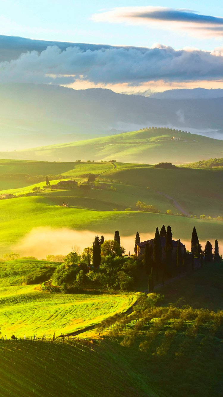 Обои природа, холм, нагорье, утро, небо в разрешении 750x1334