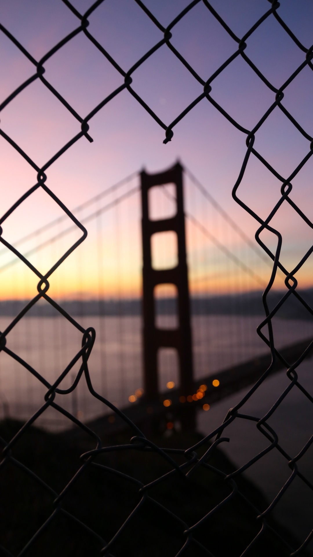 Обои мост Golden Gate, мост, забор, ограждать провода, закат в разрешении 1080x1920