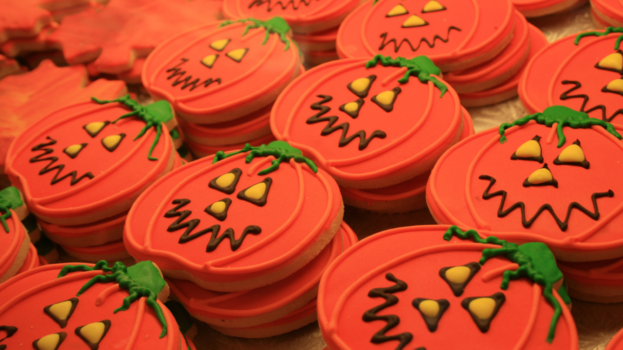 Обои обледенение, сахарное печенье, тыква, Капкейк, сладость в разрешении 1280x720