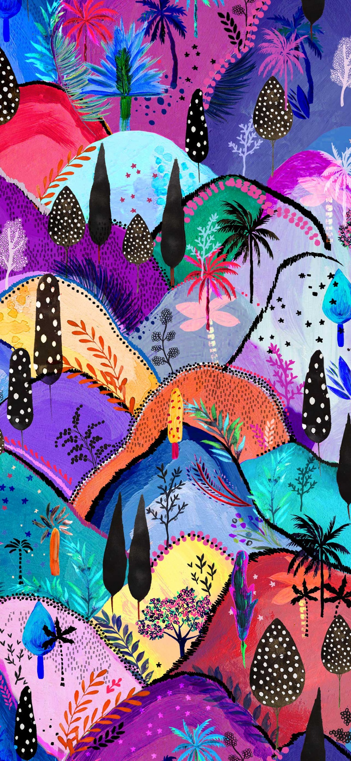 Обои узор, дизайн, природа, пурпур, ткань в разрешении 1125x2436