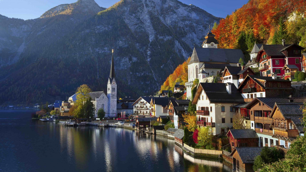 Обои горная деревня, природа, гора, горный хребет, горный рельеф в разрешении 1280x720