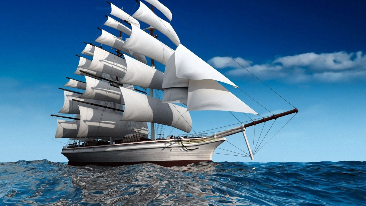 Обои парусник, корабль, судно, перевозка воды, баркентины в разрешении 1280x720