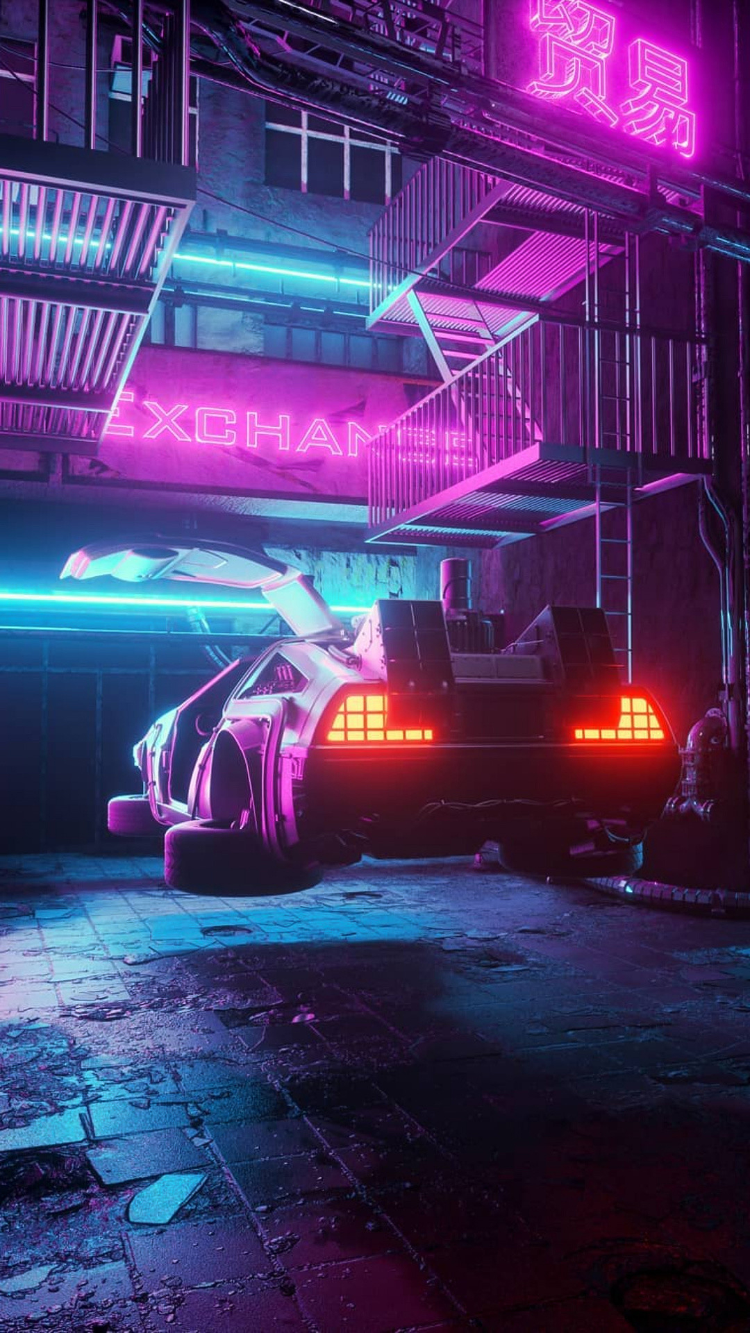 Обои ДМС Делориан, легковые автомобили, Delorean машины времени, живопись, арт в разрешении 1080x1920