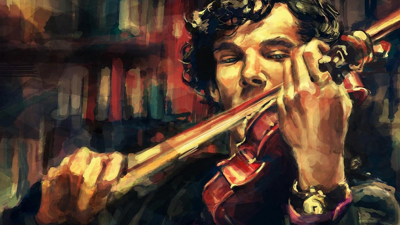 Обои шерлок, Шерлок Холмс, живопись, скрипка, арт в разрешении 1280x720