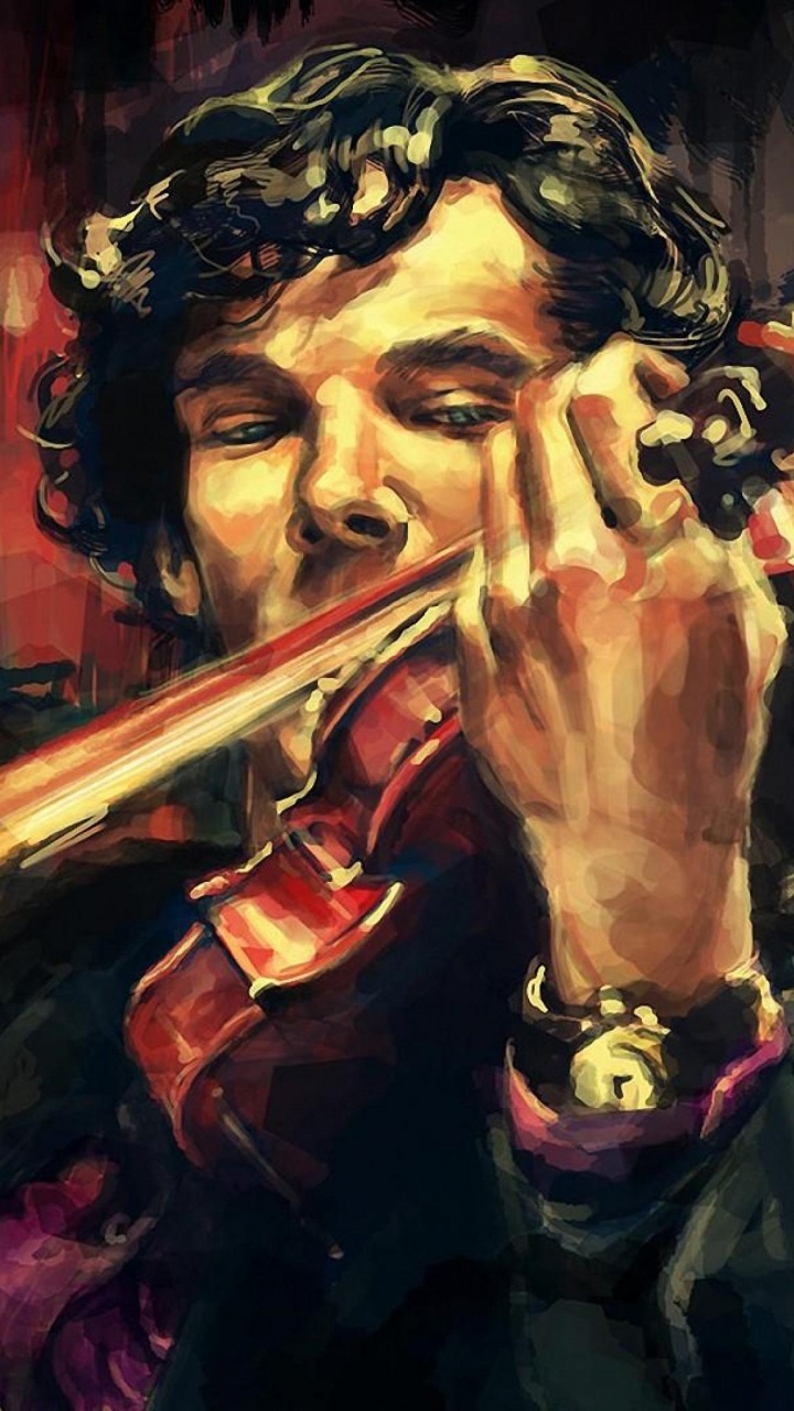 Обои шерлок, Шерлок Холмс, живопись, скрипка, арт в разрешении 720x1280