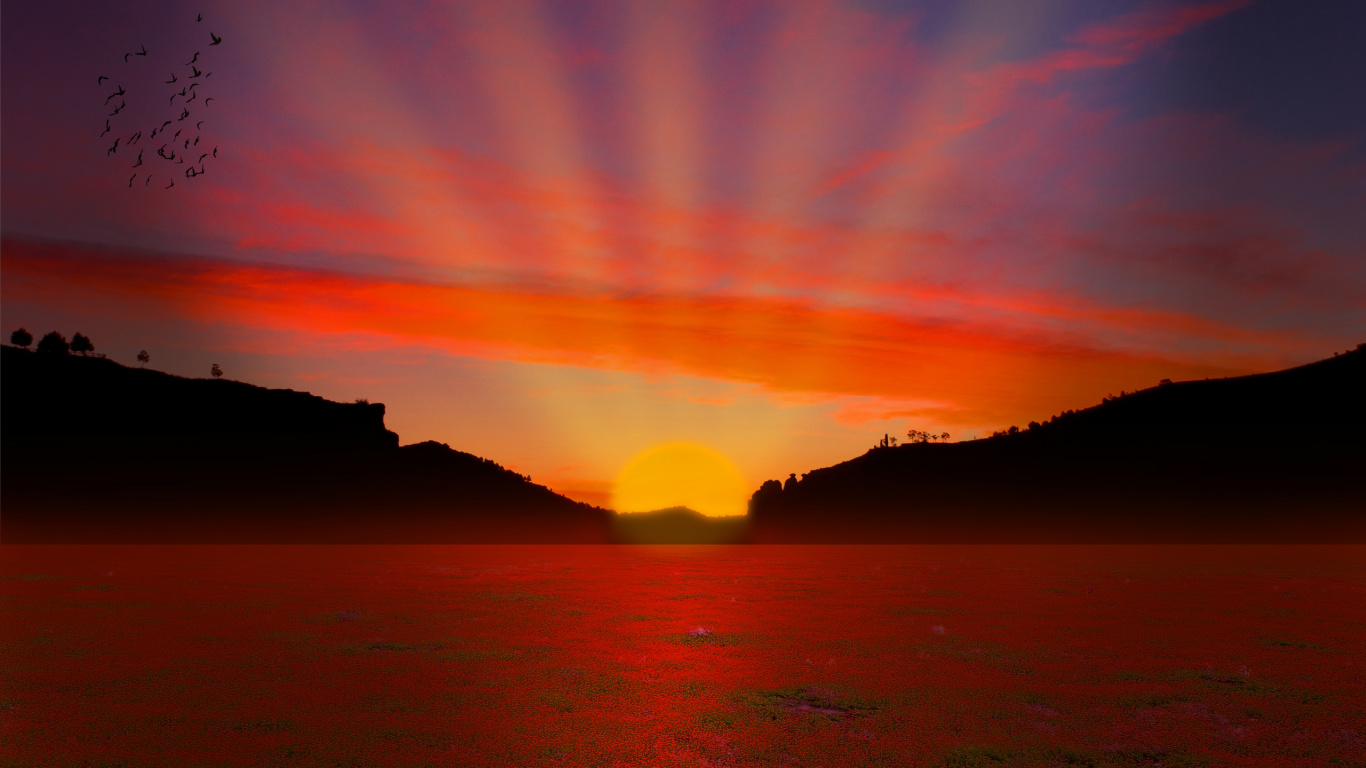 Обои закат, послесвечение, горизонт, восход солнца, спокойствие в разрешении 1366x768