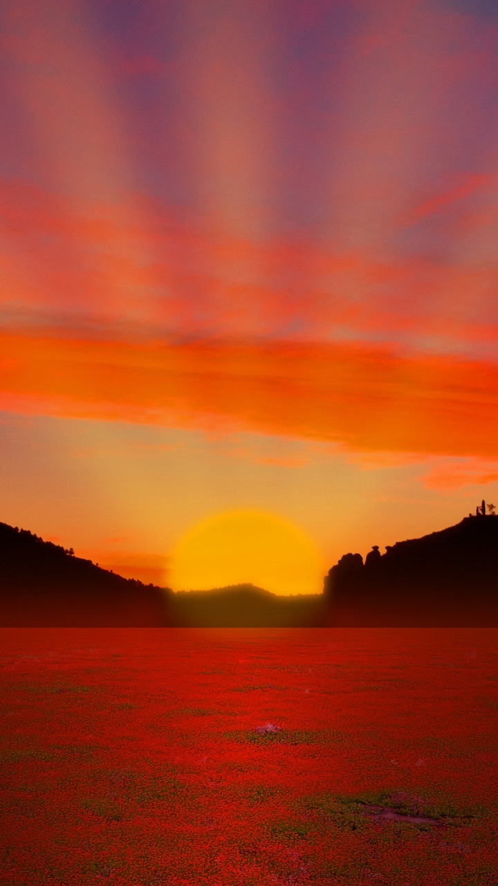Обои закат, послесвечение, горизонт, восход солнца, спокойствие в разрешении 720x1280