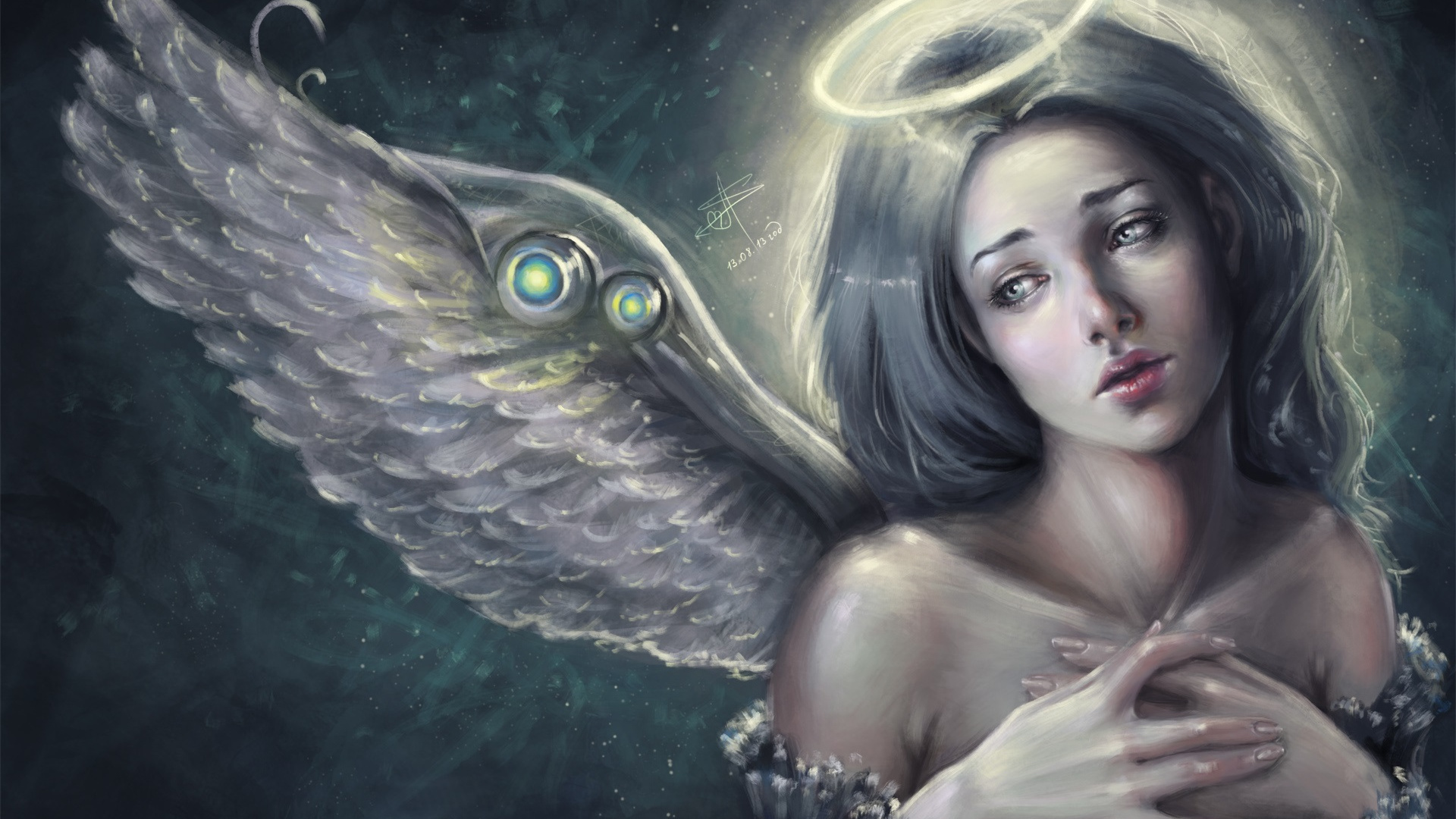 Обои ангел, ореол, мифология, сверхъестественное существо, иллюстрация в разрешении 1920x1080