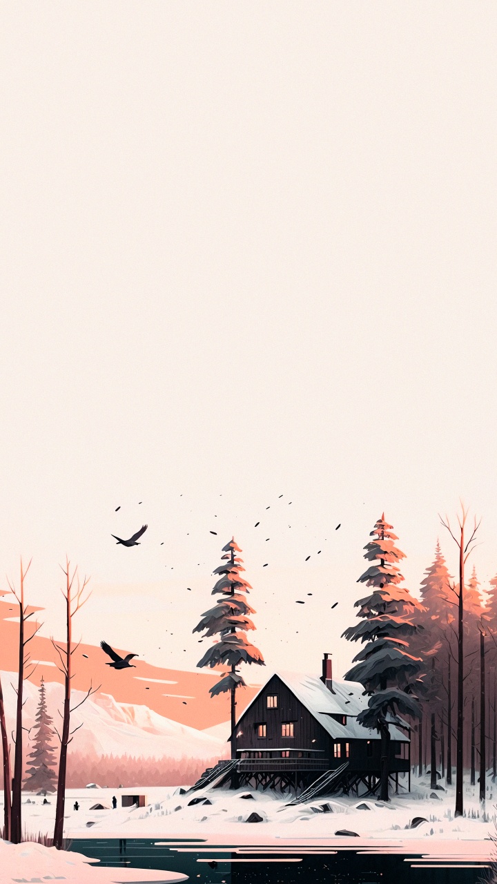 Обои здание, окно, дерево, снег, ветвь в разрешении 720x1280