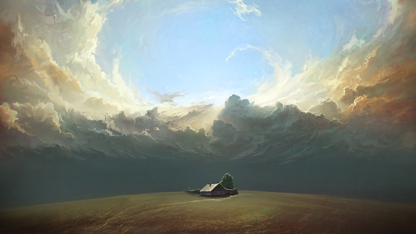 Обои иллюстрация, визуальное искусство, пейзаж, гора, арт в разрешении 1366x768