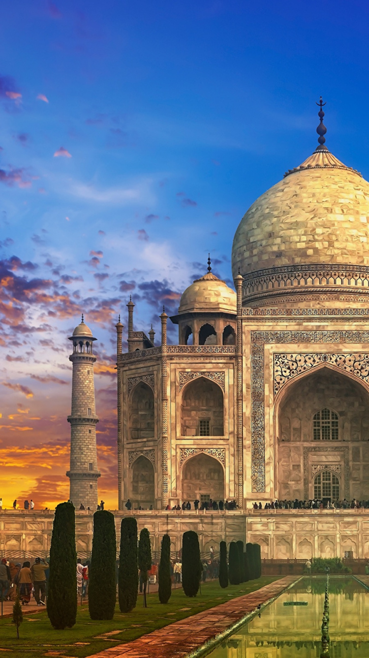 Обои Тадж-Махал, памятник, ориентир, историческое место, Чудеса мира в разрешении 750x1334