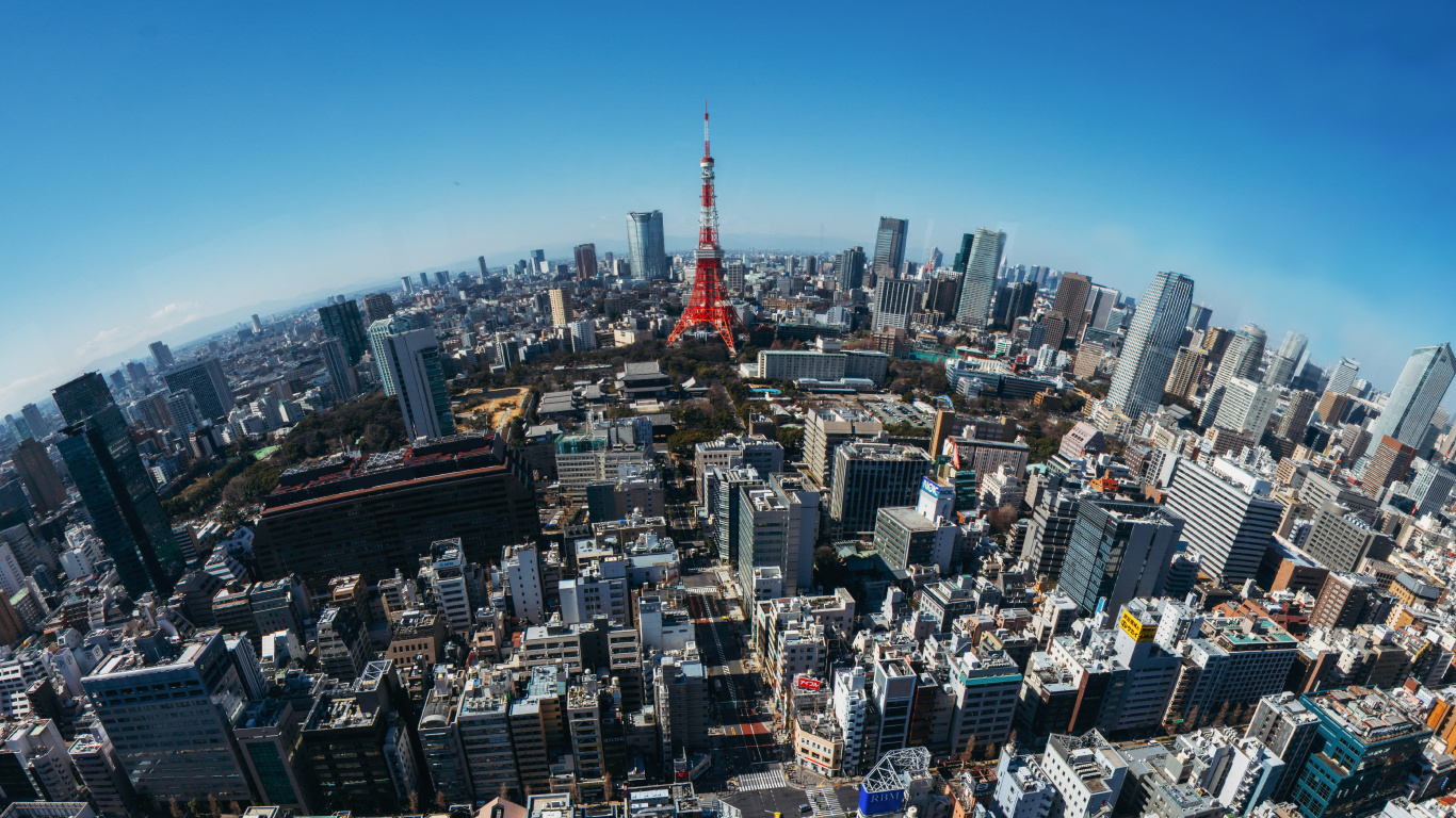 Обои токийская башня, городской район, городской пейзаж, город, метрополия в разрешении 1366x768