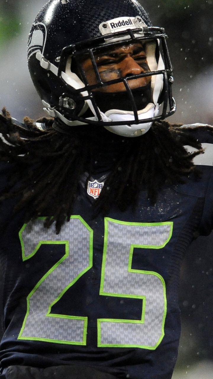 Обои Сиэтл сихокс, игрок, футбольный шлем, соревнования, Денвер бронкос в разрешении 720x1280