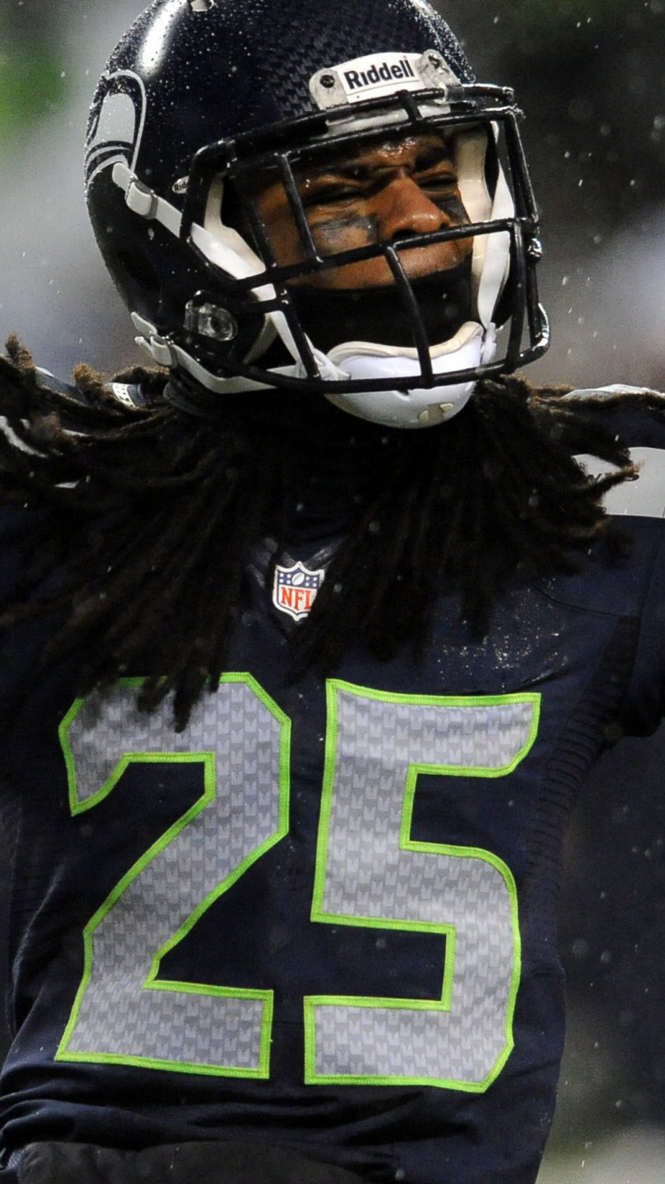 Обои Сиэтл сихокс, игрок, футбольный шлем, соревнования, Денвер бронкос в разрешении 750x1334