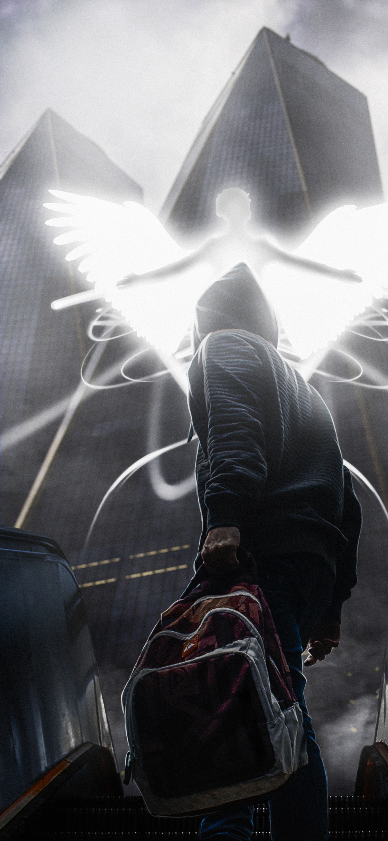 Обои ветровое стекло, арт, темнота, иллюстрация, крыло в разрешении 1242x2688