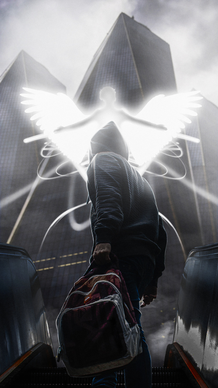 Обои ветровое стекло, арт, темнота, иллюстрация, крыло в разрешении 750x1334