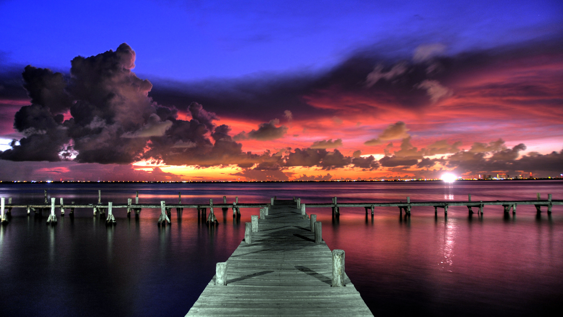 Обои закат, послесвечение, горизонт, облако, сумрак в разрешении 1920x1080