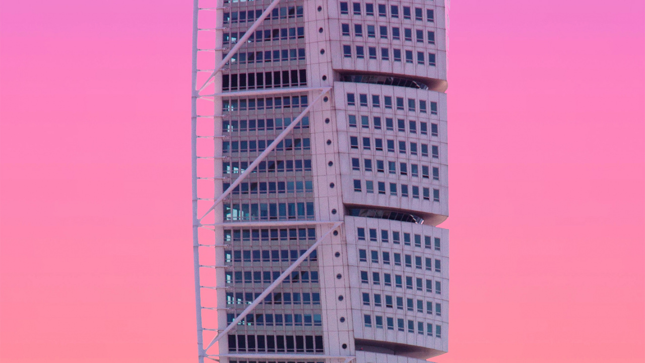 Обои Сканияпаркен, здание, небоскреб, пурпур, вышка в разрешении 1280x720