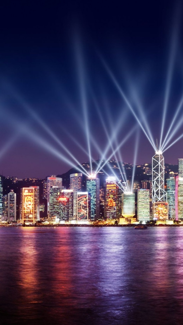 Обои Гавань Виктория, Симфония огней, городской пейзаж, город, линия горизонта в разрешении 720x1280