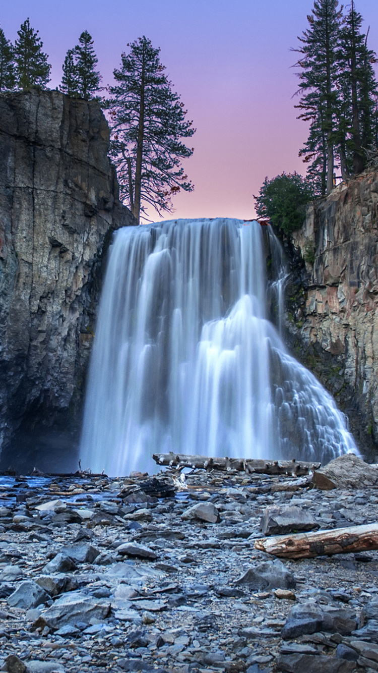 Обои водопад, обрыв, дерево, водоем, гидроресурсы в разрешении 750x1334