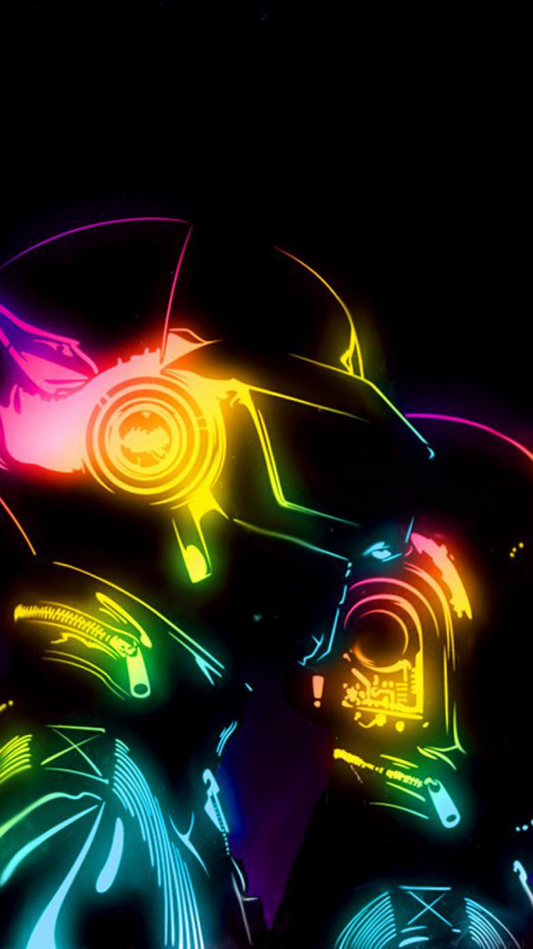 Обои дафт панк, векторная графика, графика, свет, графический дизайн в разрешении 750x1334