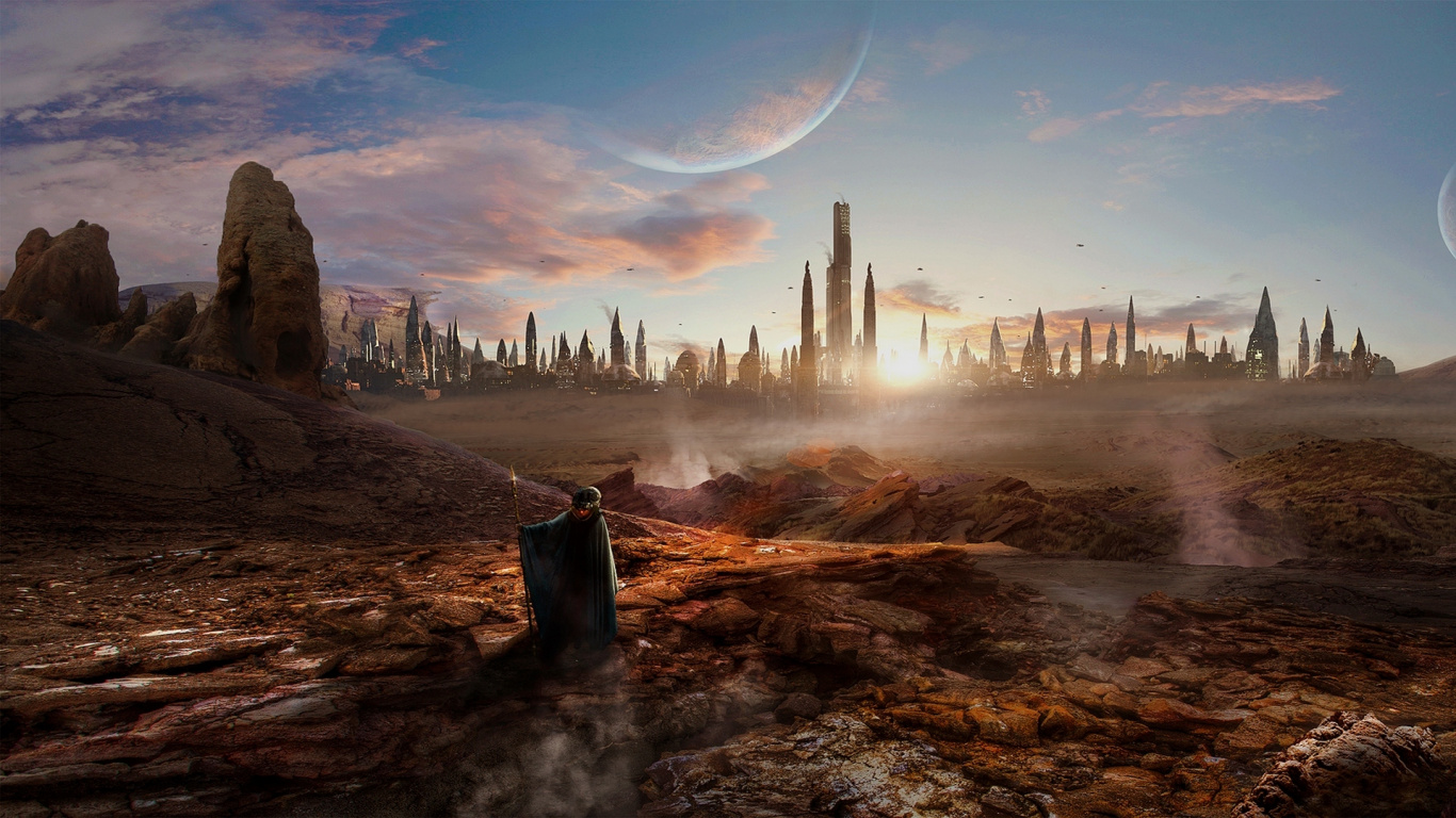 Обои арт, иллюстрация, атмосфера, пейзаж, горизонт в разрешении 1366x768