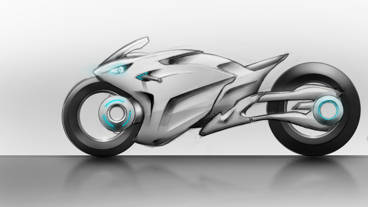 Обои рисование, мотоцикл, эскиз, карандаш, колесо в разрешении 1280x720