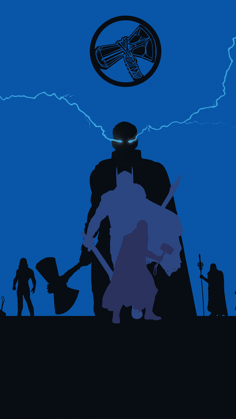 Обои ТОР, супергерой, арт, синий, силуэт в разрешении 750x1334