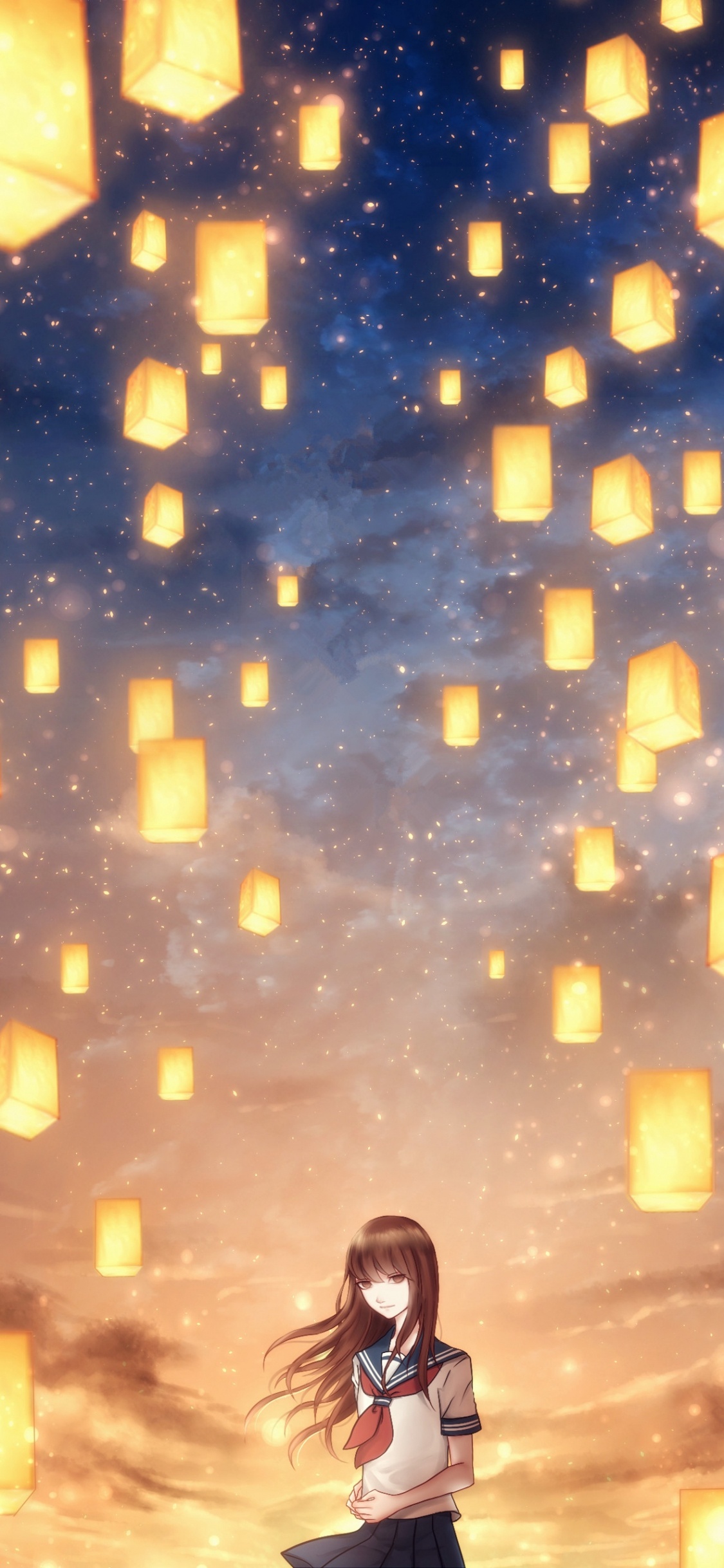 Обои арт, свет, иллюстрация, небо, закат в разрешении 1125x2436