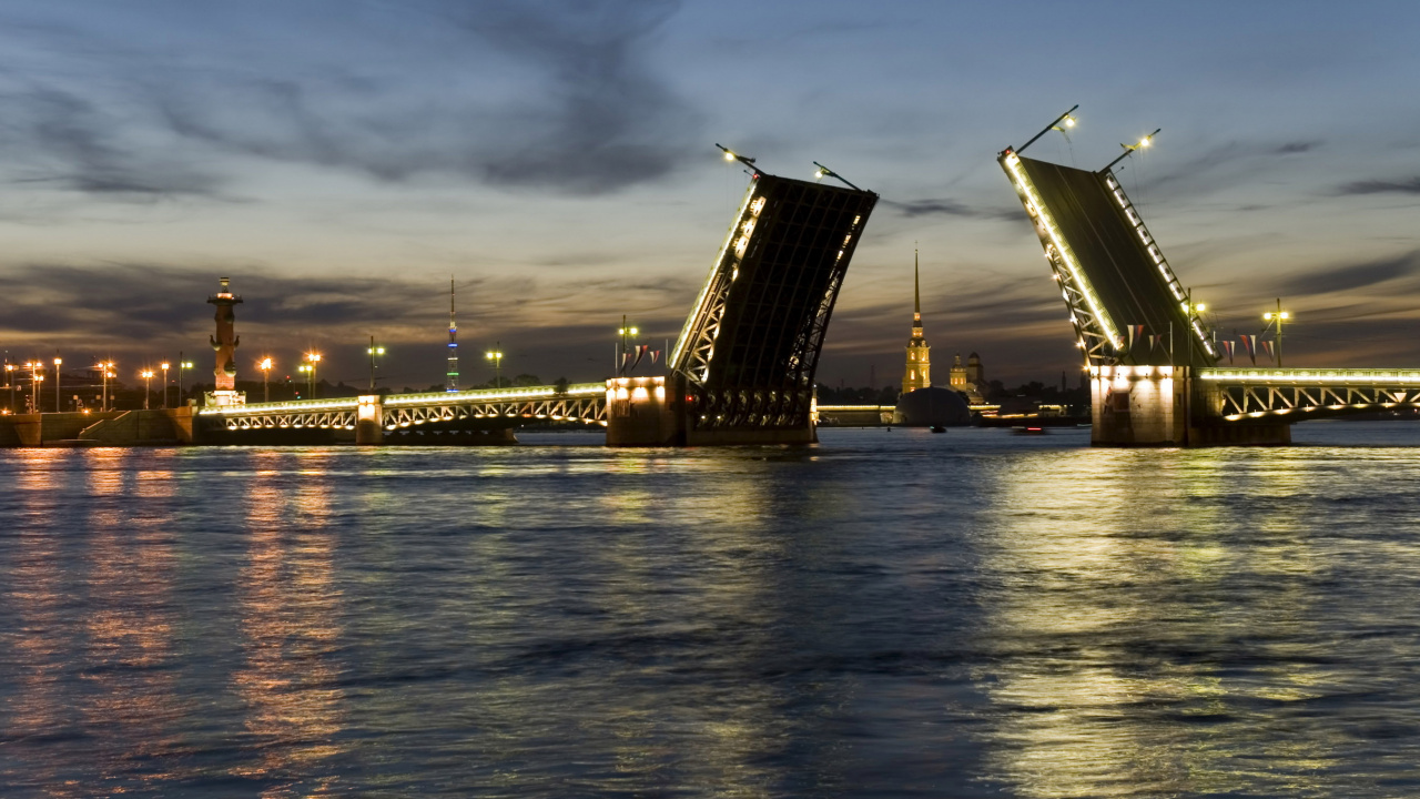 Обои мост, ориентир, реки, вечер, вантовый мост в разрешении 1280x720