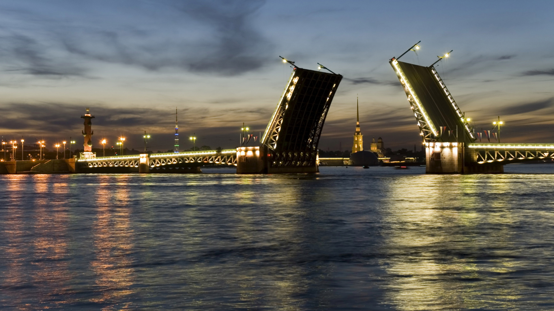 Обои мост, ориентир, реки, вечер, вантовый мост в разрешении 1920x1080