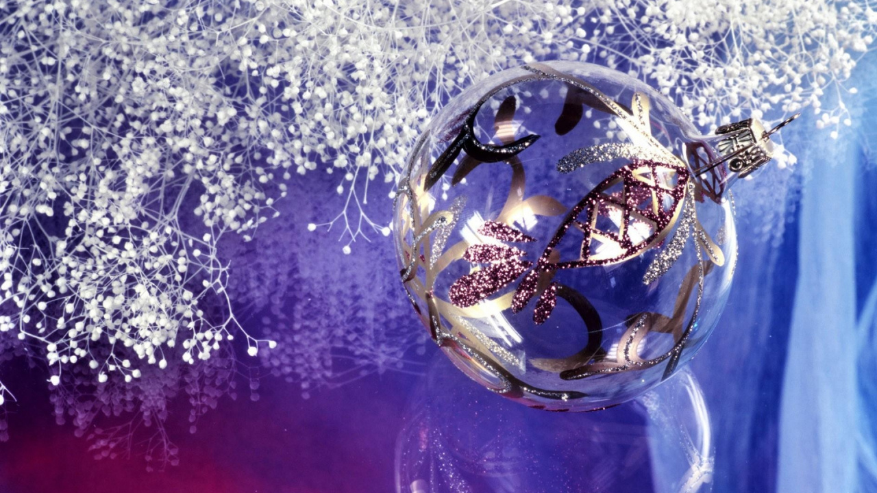 Обои Новый год, пурпур, Рождественские украшения, сфера, поздравительная открытка в разрешении 1280x720