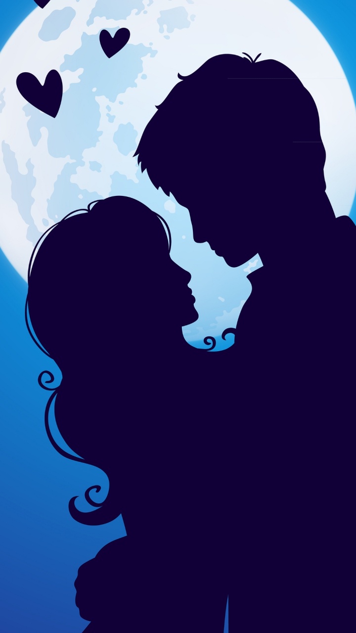 Обои красивая романтическая луна пара, роман, лазурный, жест, Счастлив в разрешении 720x1280