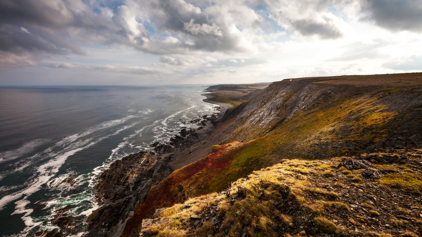 Обои Кольский полуостров, Полуостров Рыбачий, полуостров, побережье, море в разрешении 1366x768