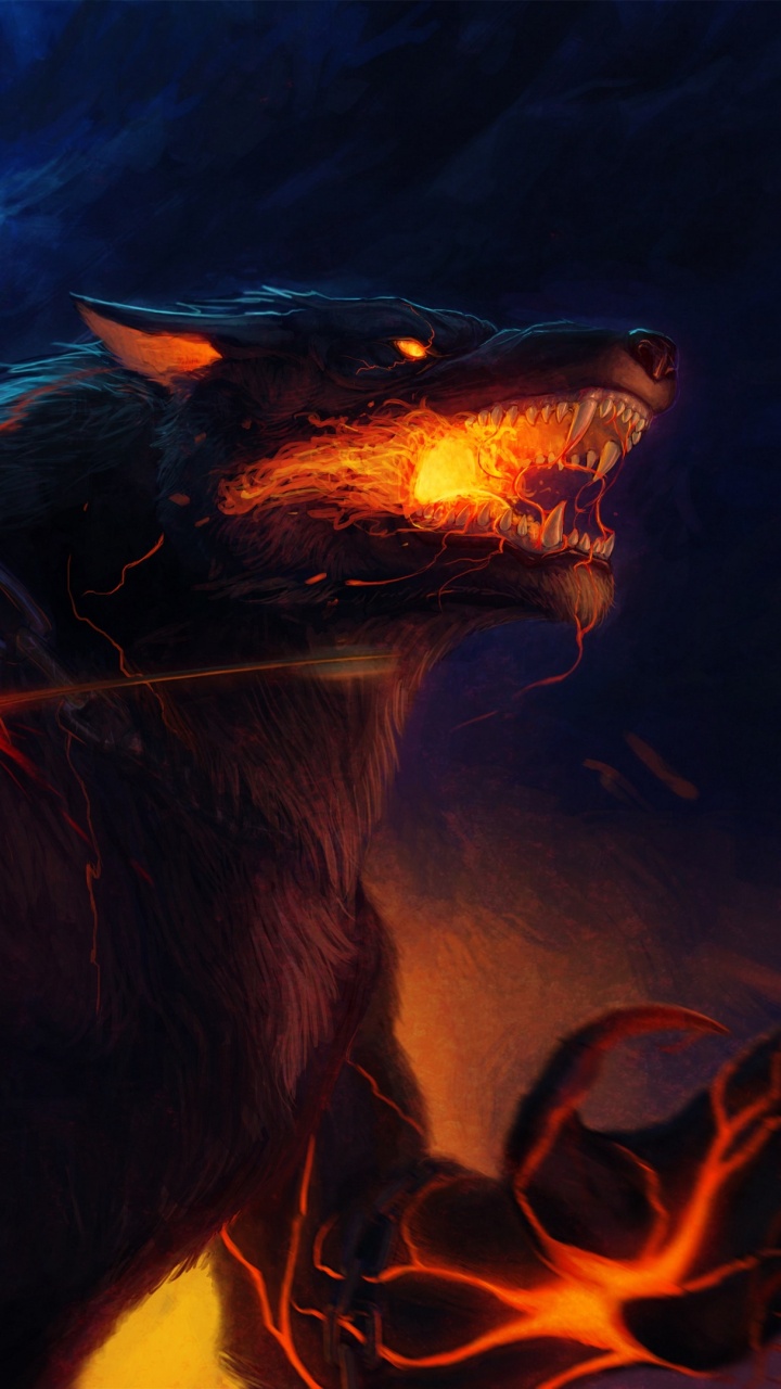 Обои фенрир, арт, тепло, пламя, огонь в разрешении 720x1280