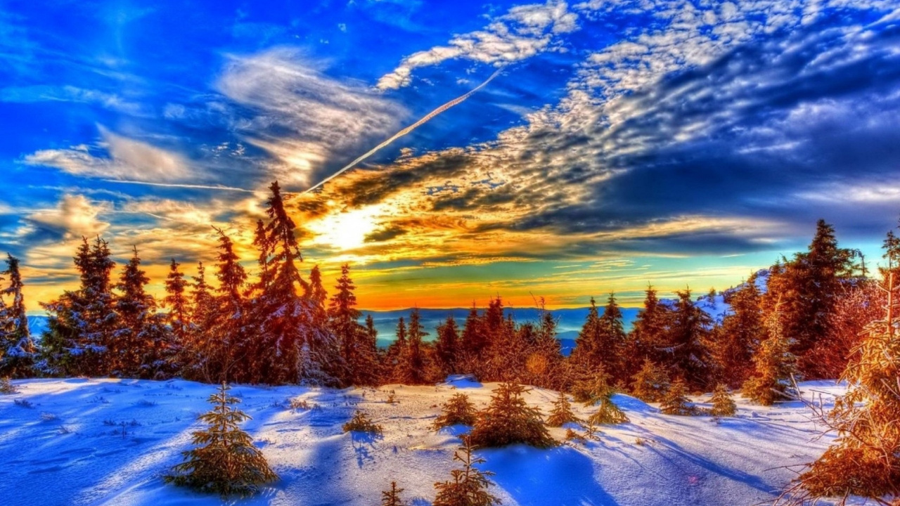 Обои природа, зима, облако, утро, тундра в разрешении 1280x720